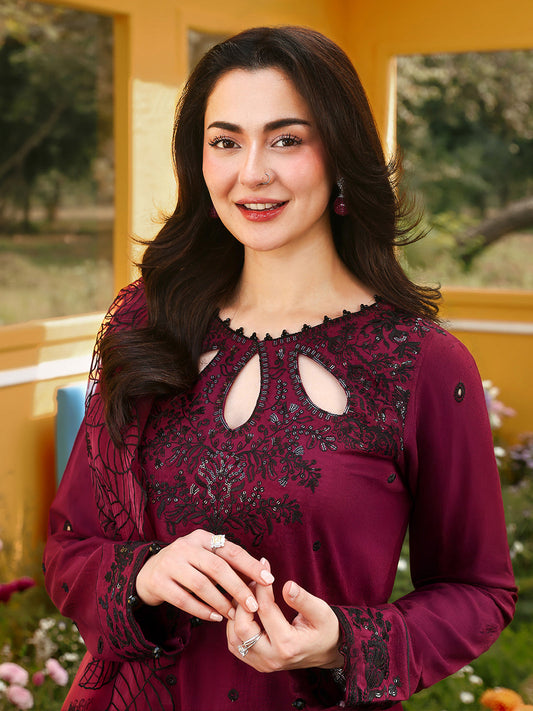 Allys Official Women's Embroidered Chikankari Suit Cherry AL-1135