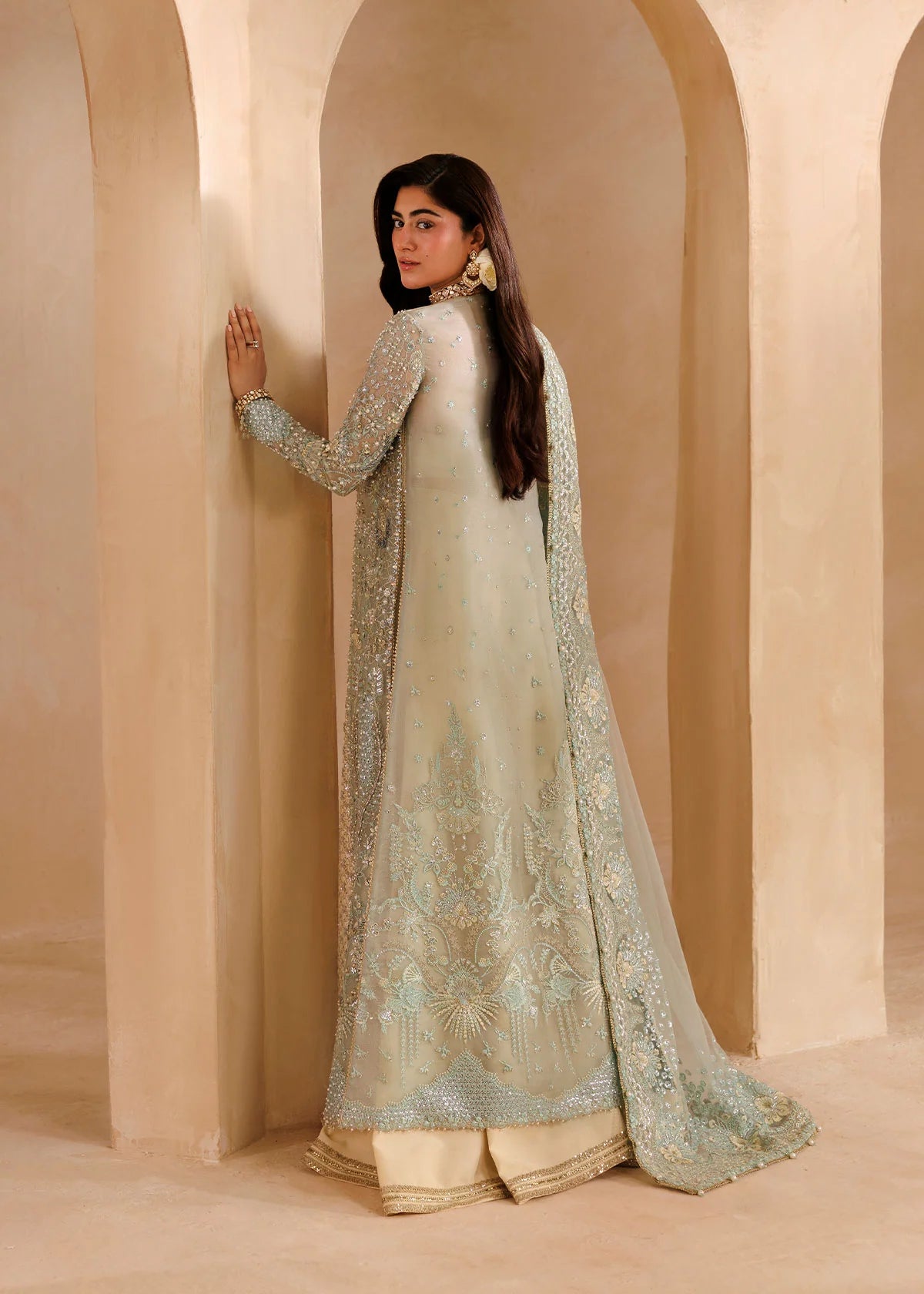 ELYSIA by Sardinia Brand – Aqua & Off-White Unstitched Suit PREORDER