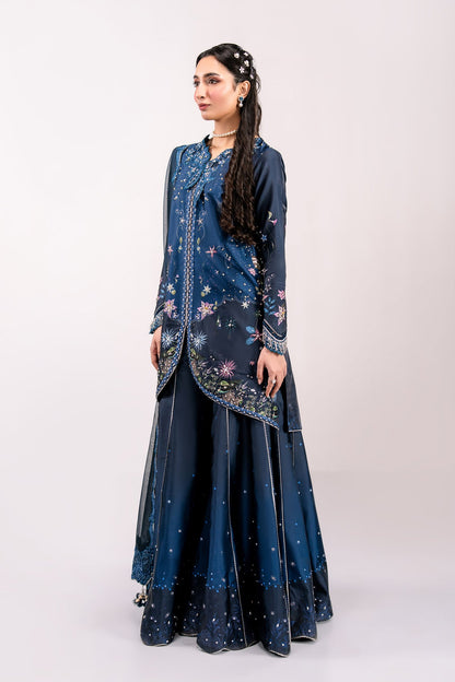 Back view of Qalmakar Nerina digital printed silk suit, authentic Pakistani clothing brand shopping online exclusively at Tajori.