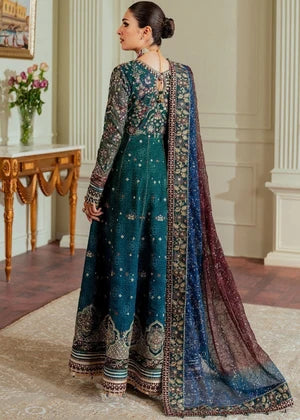 Detailed shot of Baroque original collection bd teal luxury chiffon maxi dress, available for pre-order in Bangladesh at Tajori.