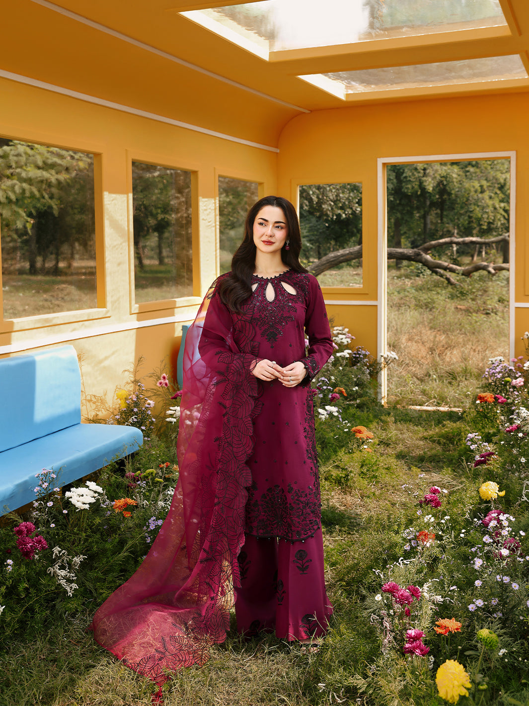 Allys Official Women's Embroidered Chikankari Suit Cherry AL-1135