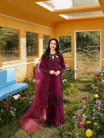 Allys Official Women's Embroidered Chikankari Suit Cherry AL-1135