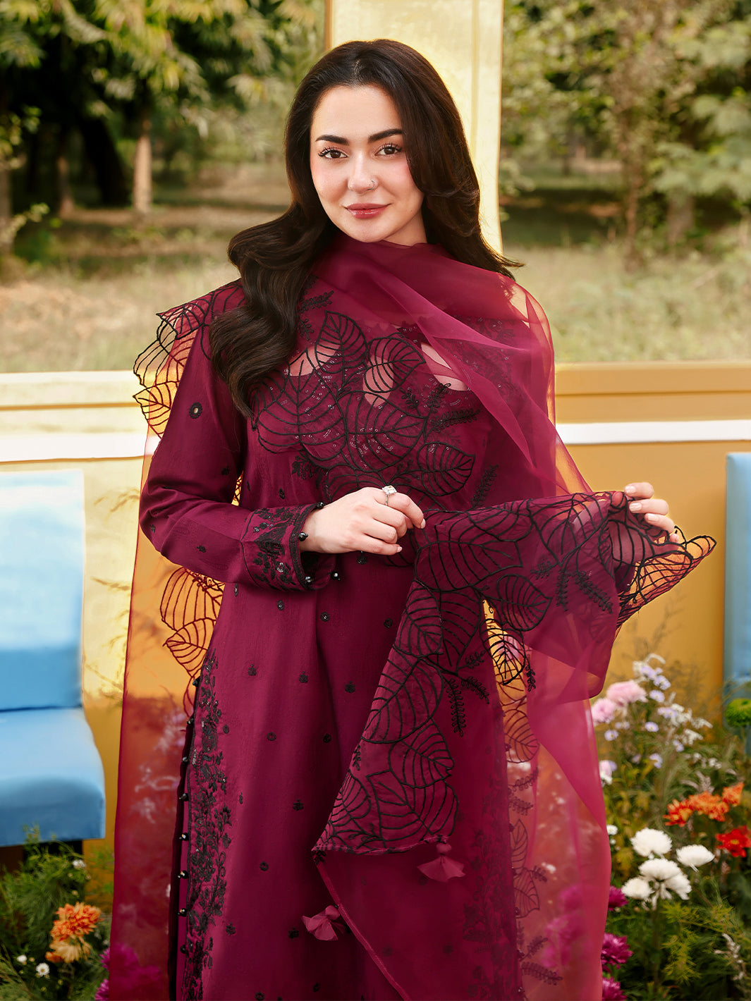 Allys Official Women's Embroidered Chikankari Suit Cherry AL-1135