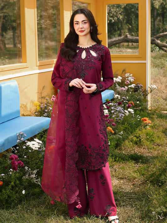 Allys Official Women's Embroidered Chikankari Suit Cherry AL-1135