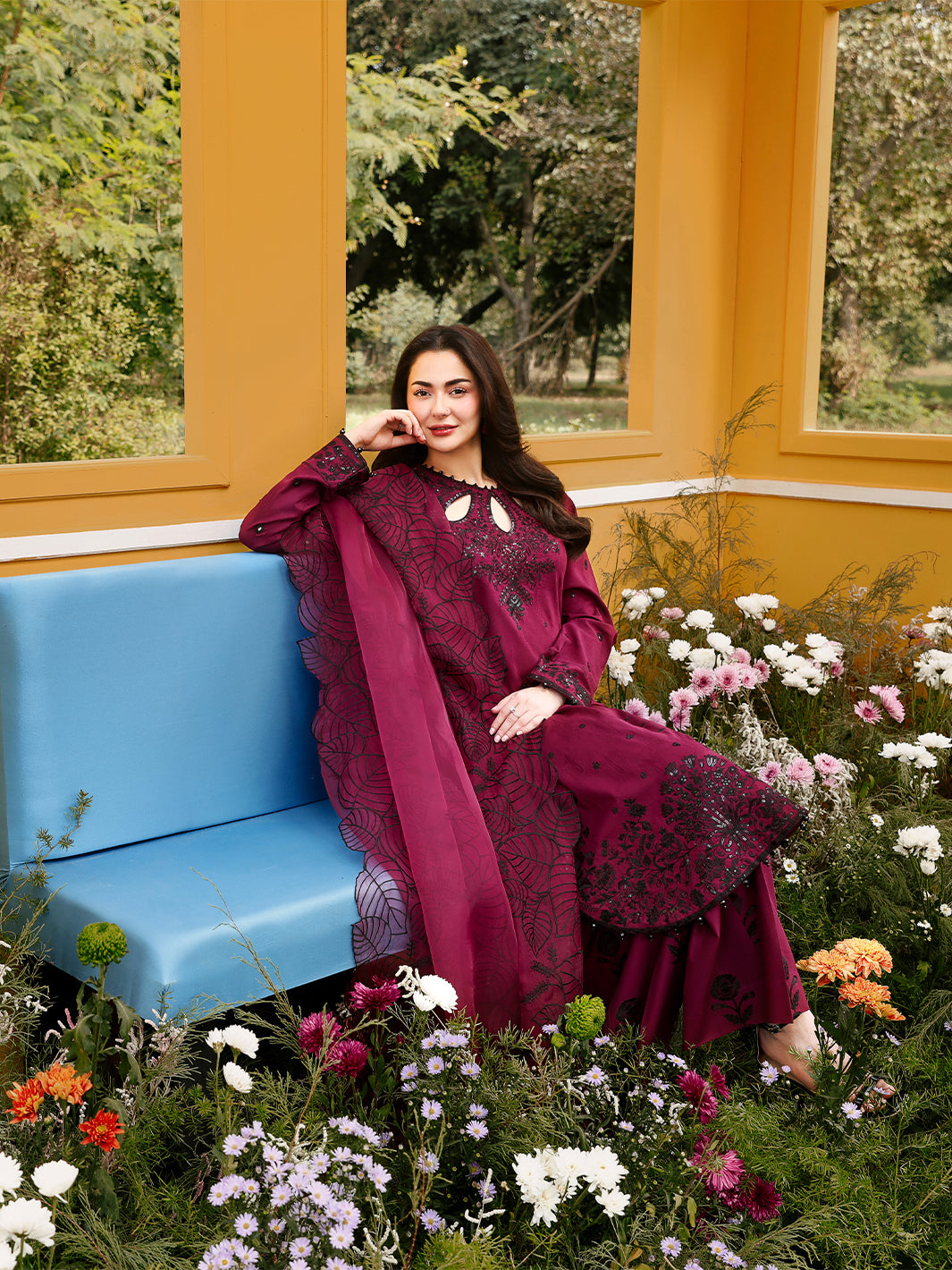 Allys Official Women's Embroidered Chikankari Suit Cherry AL-1135