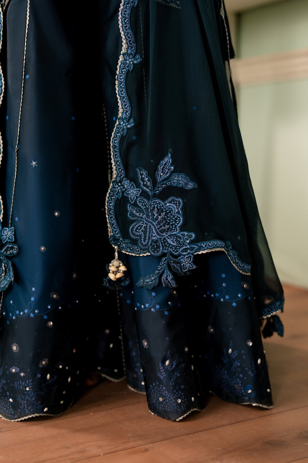 Full-length display of Qalmakar QSL-06 Nerina festive silk collection, original Pakistani salwar kameez online store Tajori BD.