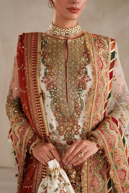 Premium Baroque embroidered net dress for wedding occasions, authentic Pakistani fashion style.