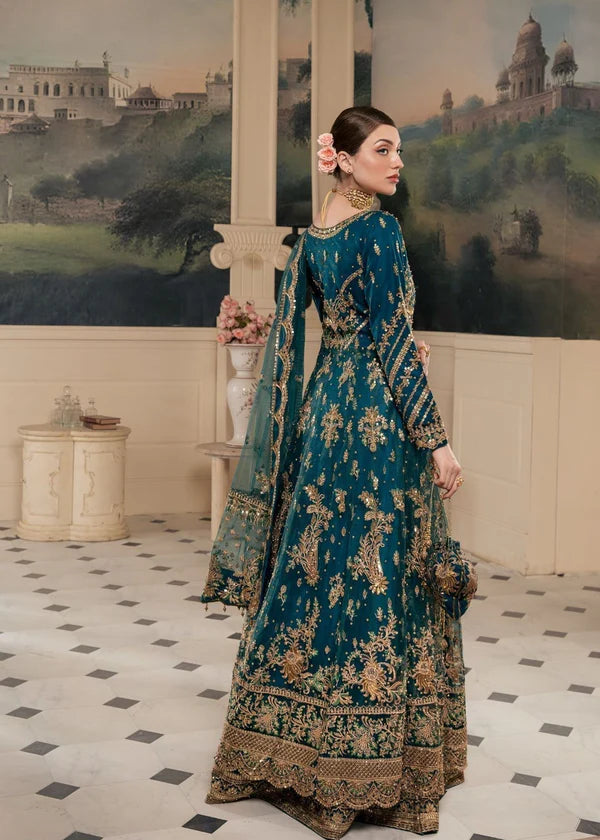 Full length of Haseens Official Heera cobalt blue anarkali maxi, premium formal festive wear