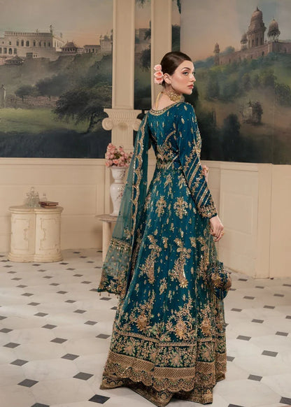 Full length of Haseens Official Heera cobalt blue anarkali maxi, premium formal festive wear