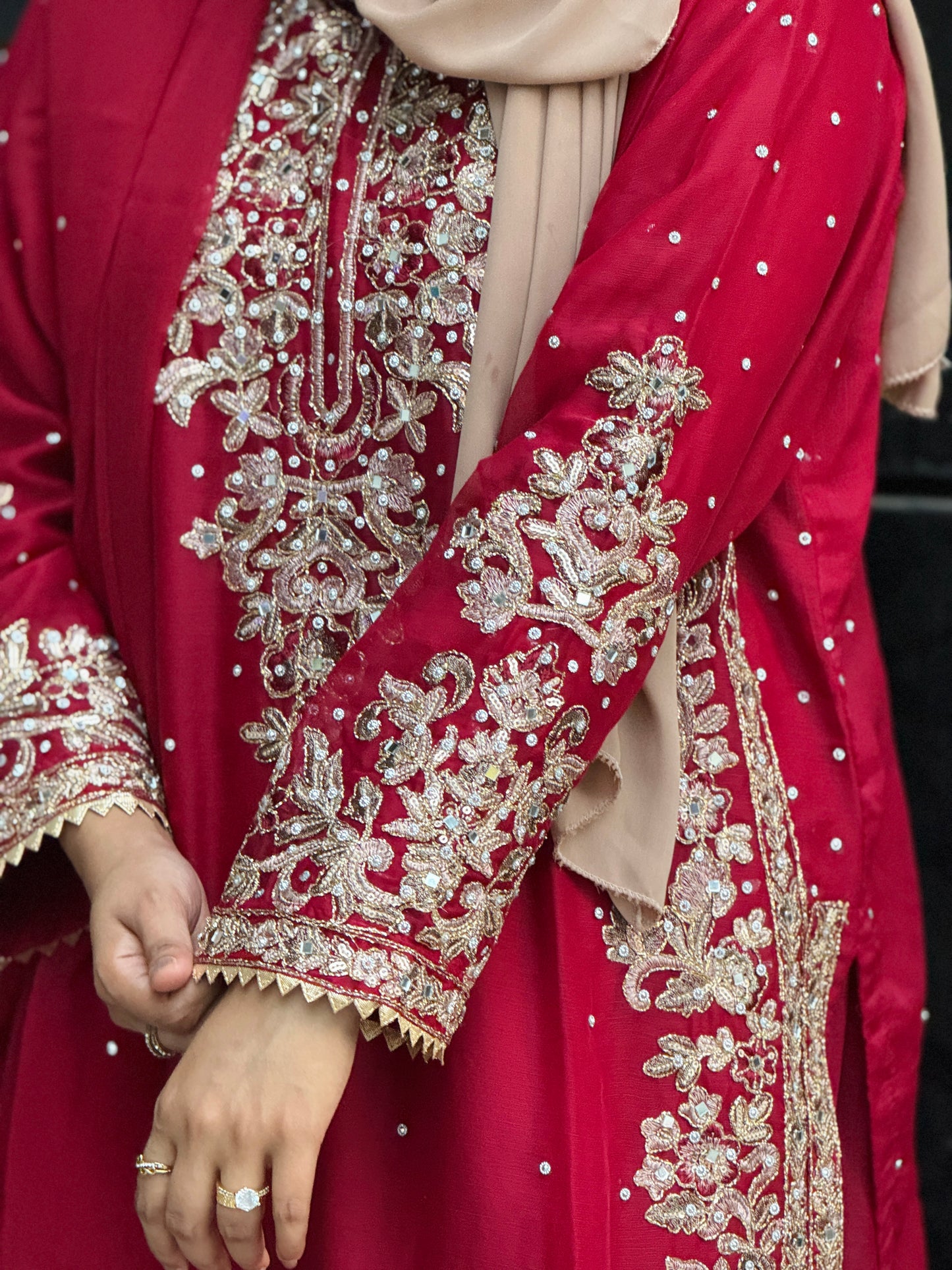 Haseens Official Lamyah Maroon Chiffon Flared Sharara 4-Piece Set