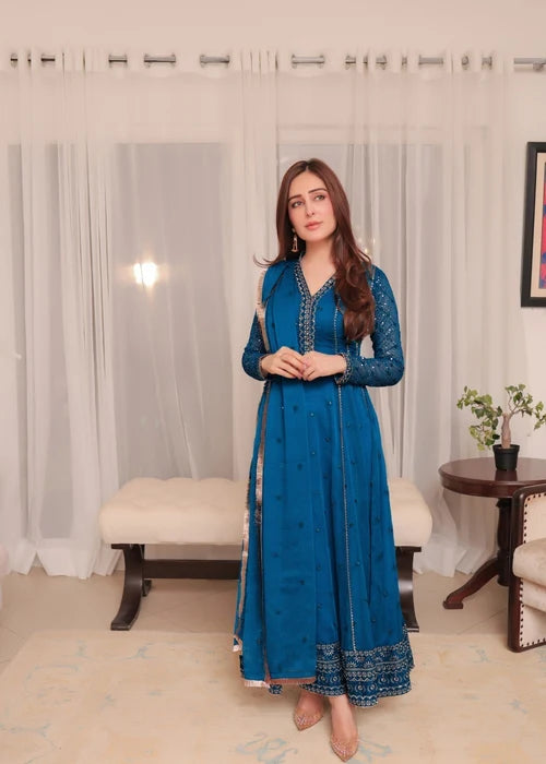 Abaan Zohan Kashish Chiffon Pishwas Back View and Sitara Sleeves - Tajori