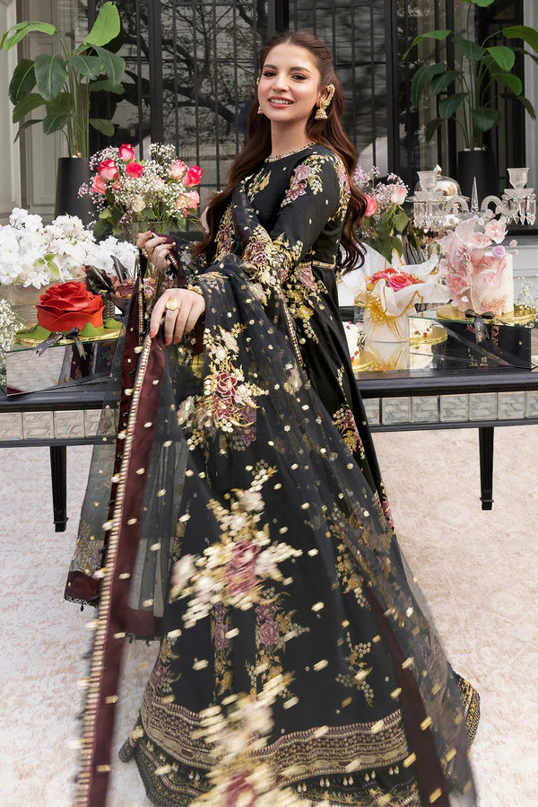 Sophisticated So Kamal black lawn set with elegant flared design, festive collection