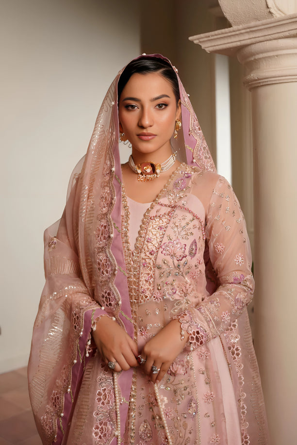 Sunehri-Zee luxury unstitched organza suit with embroidered dupatta by Maryam's, authentic Pakistani wedding wear available at Tajori