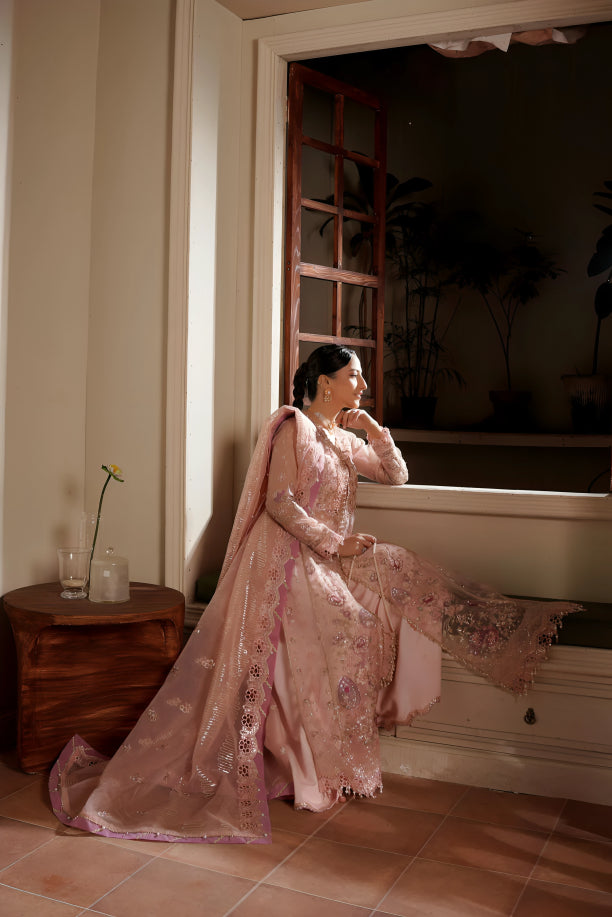 Original Pakistani Sunehri-Zee luxury organza unstitched outfit by Maryam's, party wear collection pre-order at Tajori