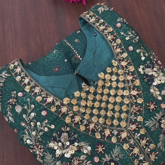 Detailed shot of Baroque original collection bd teal luxury chiffon maxi dress, available for pre-order in Bangladesh at Tajori.