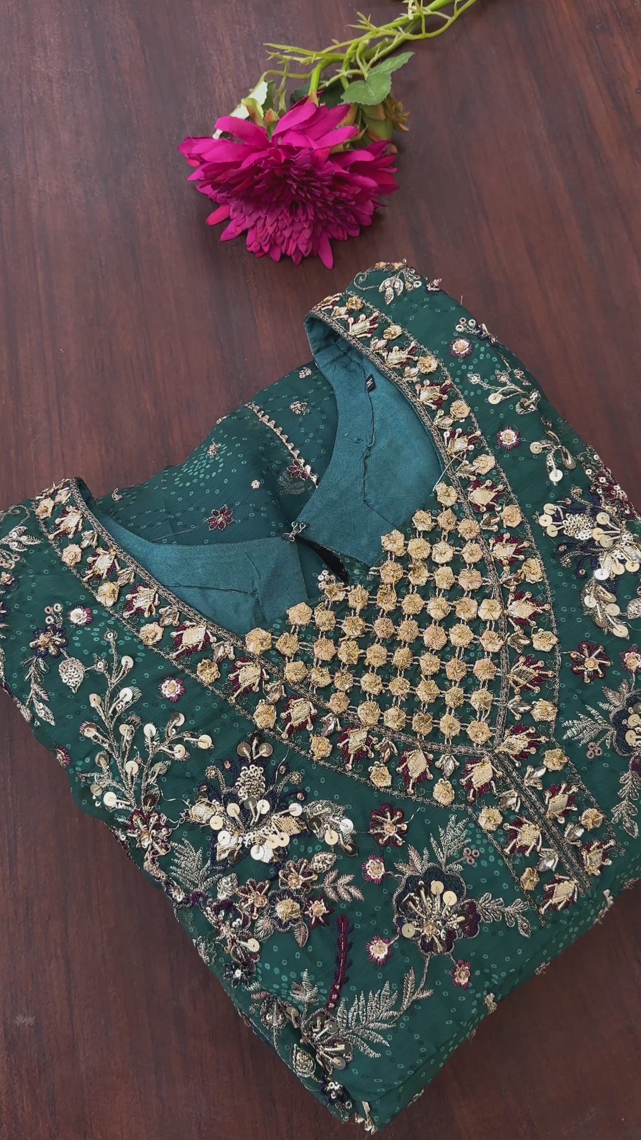 Detailed shot of Baroque original collection bd teal luxury chiffon maxi dress, available for pre-order in Bangladesh at Tajori.