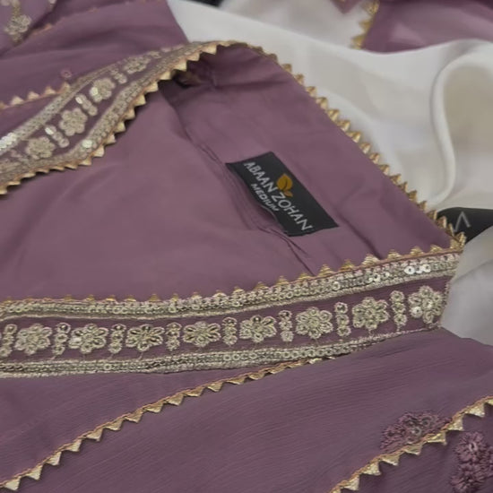 Kashish Peacock Chiffon Dupatta with Kiran Lace and Straight Trouser - Tajori