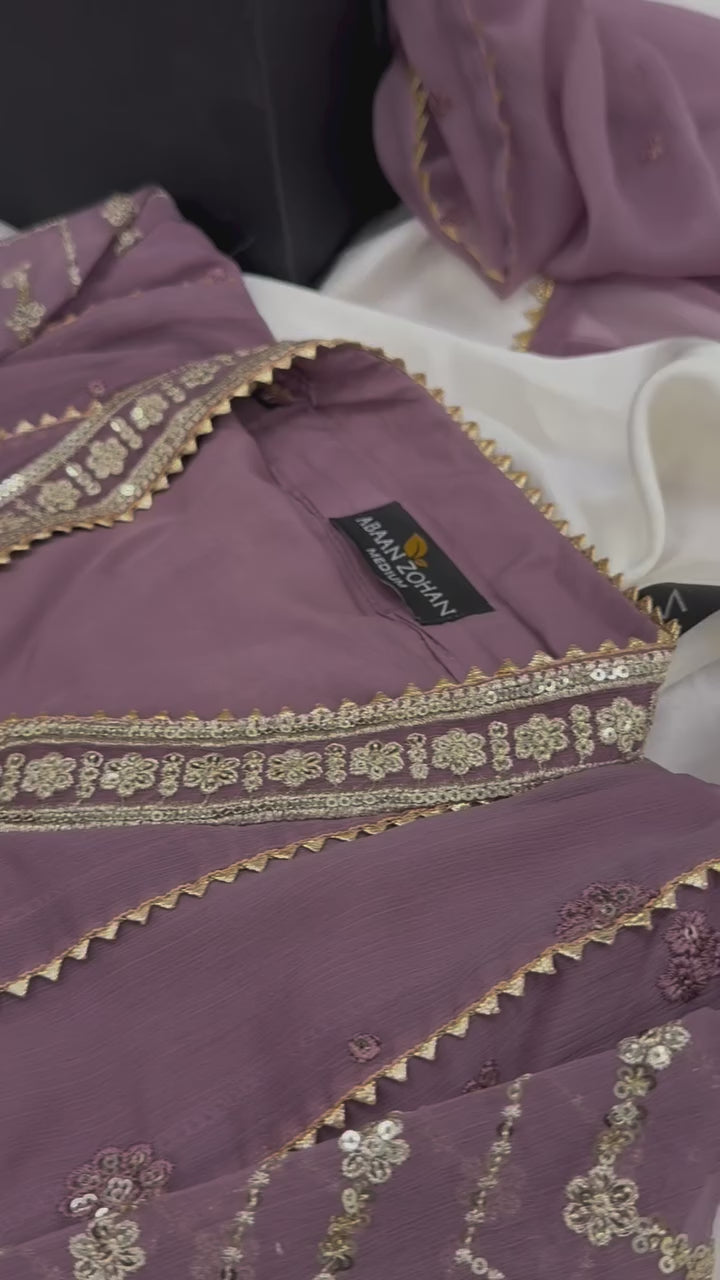 Kashish Peacock Chiffon Dupatta with Kiran Lace and Straight Trouser - Tajori