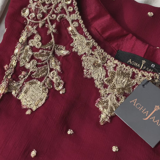 Close-up of Agha Jaan festive Pakistani dress showing premium handwork and embroidery
