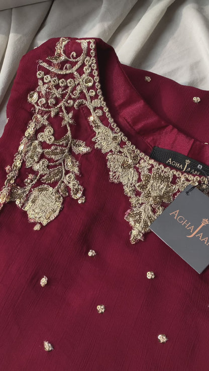 Close-up of Agha Jaan festive Pakistani dress showing premium handwork and embroidery