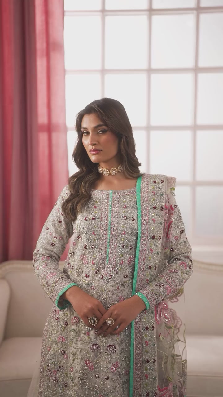 Haseens Zarghona collection showcase, elegant floral net lehenga 3-piece set video