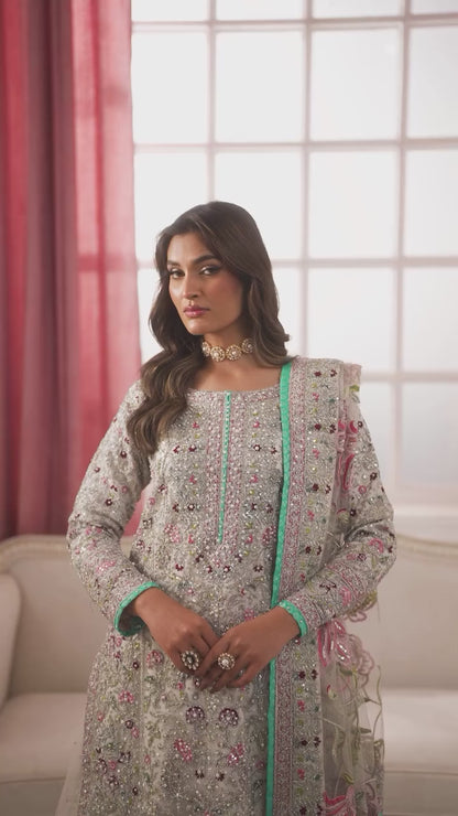 Haseens Zarghona collection showcase, elegant floral net lehenga 3-piece set video