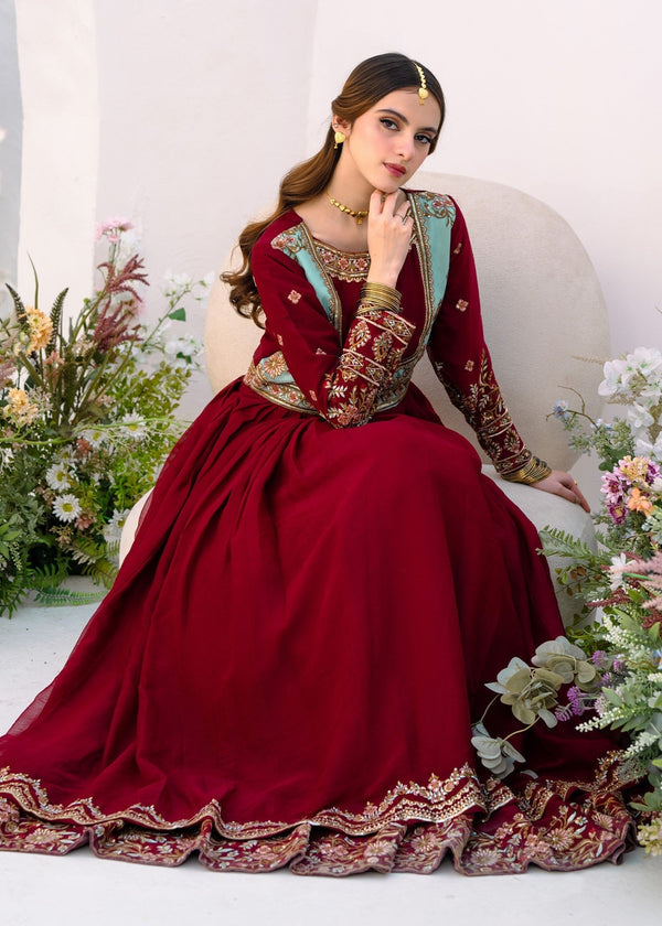 Sunaira by Turba original luxury embroidered chiffon formal suit, Pakistani designer wear available for pre-order at Tajori.